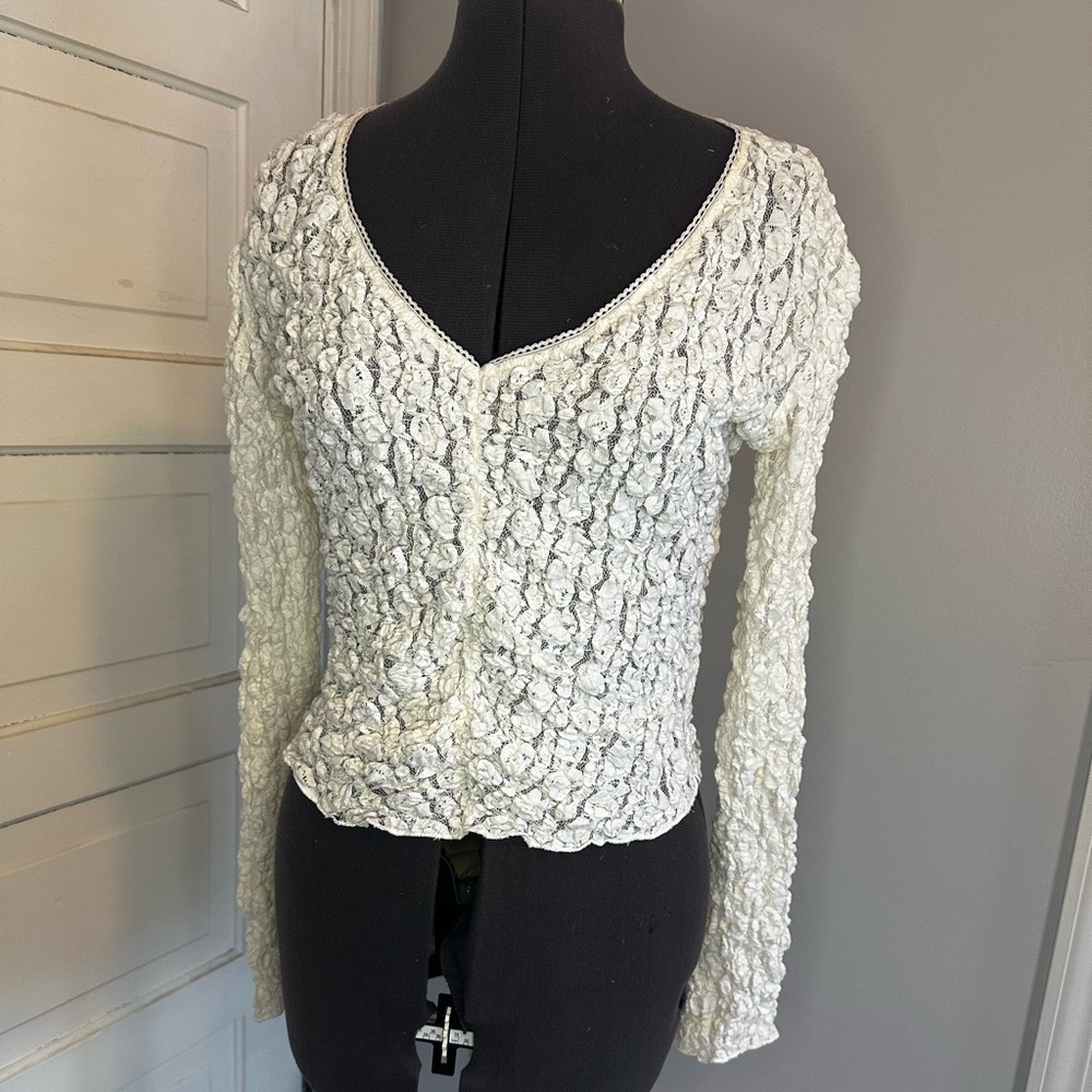 White lace long sleeve shirt, White House Black Market